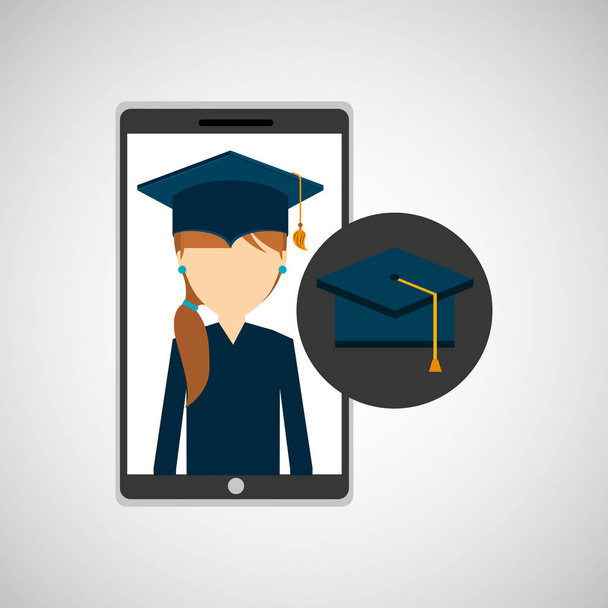 Kız app eğitim online mezuniyet okul - Vektör, Görsel