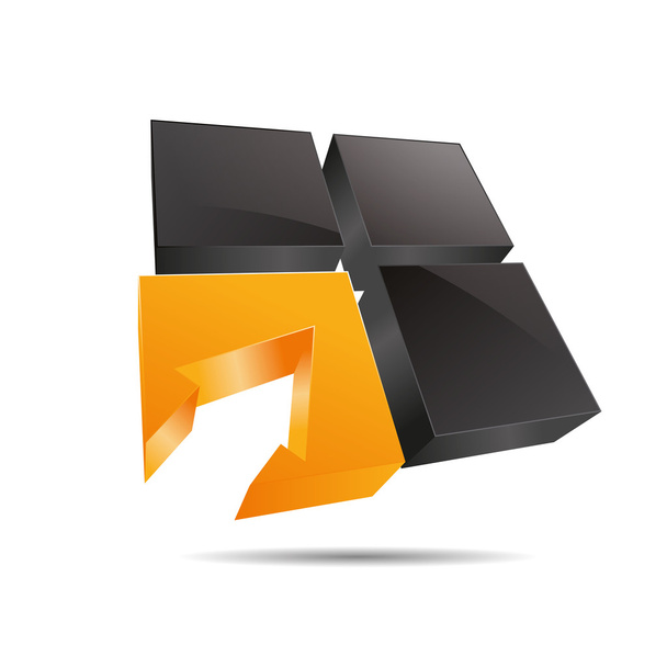 3D astratto cubo arancione sole finestra quadrata freccia direzione simbolo corporate design icona logo marchio
 - Vettoriali, immagini