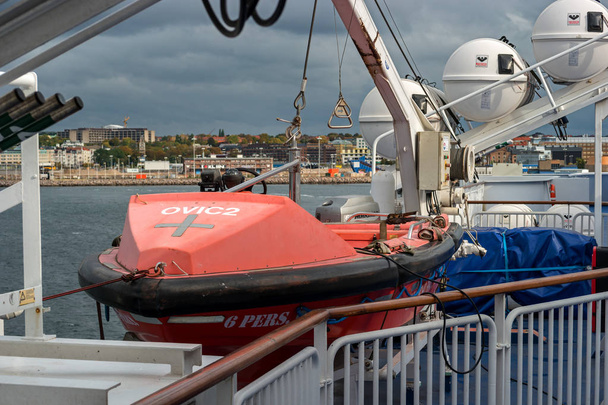 Helsingbog, Sweden - October 9, 2016: Rescue boats and life rafts on the ferry. - Photo, image