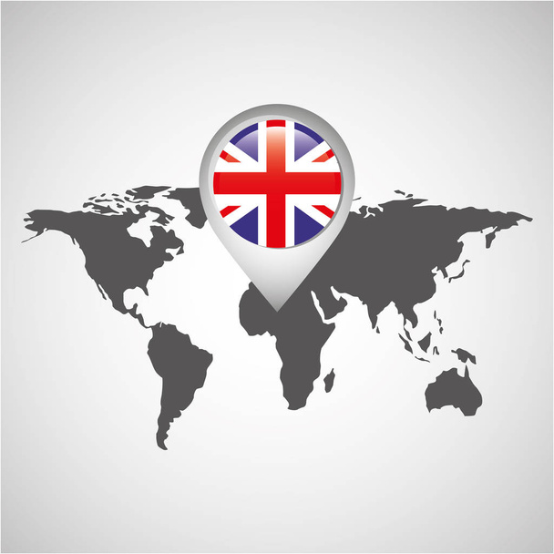 карта мира с указателем флага Англии
 - Вектор,изображение