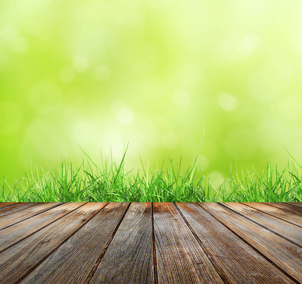 fa padló, a zöld bokeh  - Fotó, kép