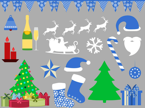 Símbolos navideños en iconos de estilo plano. Ilustración vectorial
 - Vector, Imagen