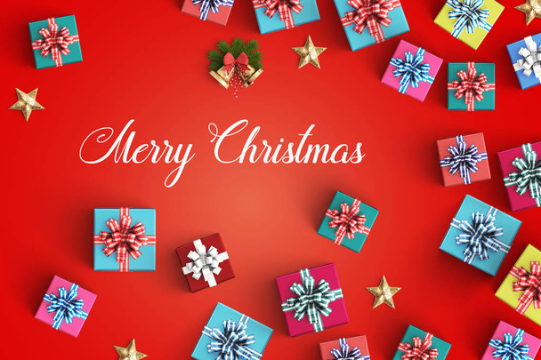 Merry Christmas and gift box on color background - Foto, afbeelding