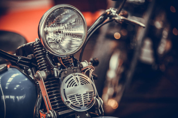 Vintage motorcycle headlight and horn - 写真・画像