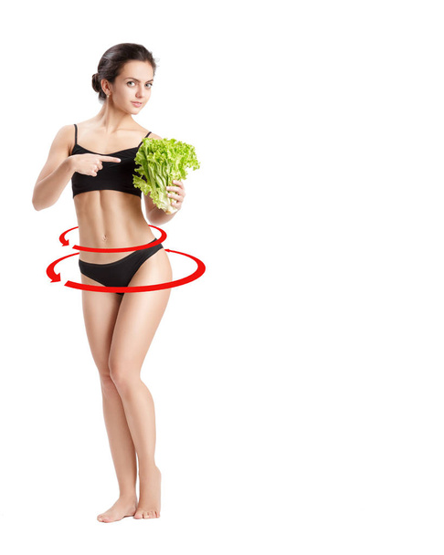 healthy woman with salad leaves - Fotó, kép