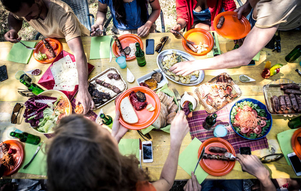 Friends eating and drinking at picnic - Foto, Imagem