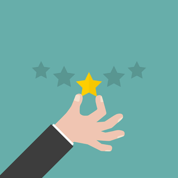 Рука предпринимателя дает пять звезд рейтинга, Обратная связь концепции
 - Вектор,изображение