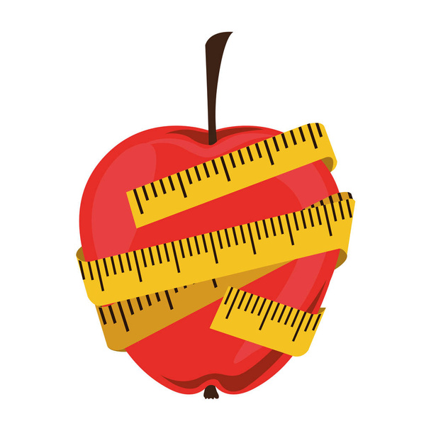 silhouette color with apple and measuring tape - Vector, Image