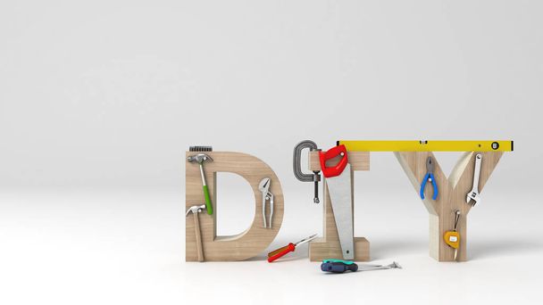 DYI concept, inscription, letters and tools on white background - Foto, Imagem