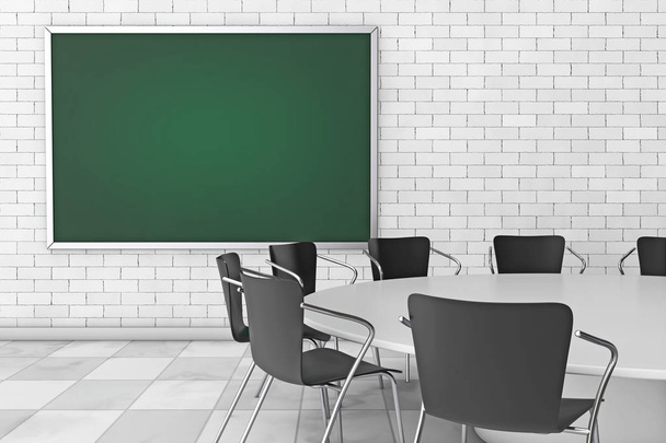 Blank Chalkboard, Table and Chairs in Meeting Room. 3d Rendering - Photo, Image