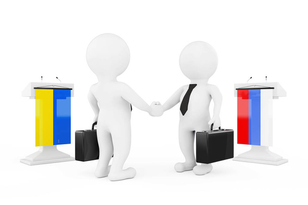 3D бізнесмен або політиків символи потискуючи руки біля Trib - Фото, зображення