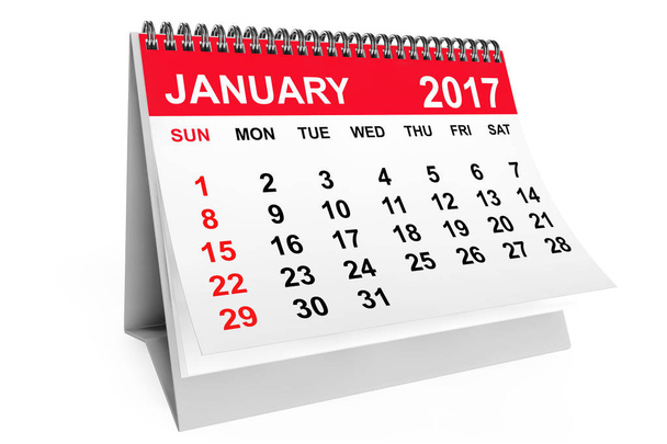 カレンダー 2017年 1 月。3 d レンダリング - 写真・画像