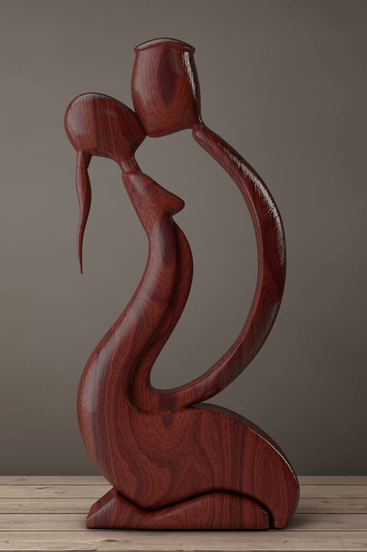 Abstract Wooden Man and Wooman in Love Statue. 3d Rendering - Photo, Image