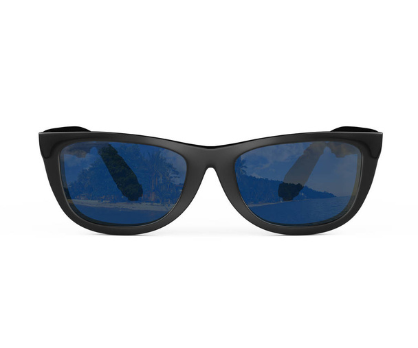 Δροσερό γυαλιά ηλίου με μαύρο πλαστικό πλαίσιο. 3D rendering - Φωτογραφία, εικόνα
