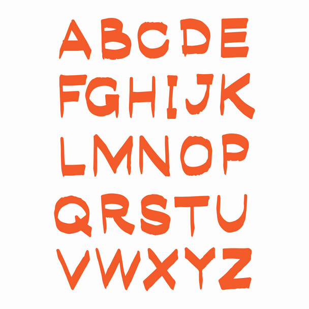 Vector orange alphabet ABC letters hand drawn isolated on white  - Vector, Image