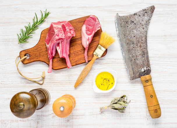 Spicing Lamb Chops and Meat Cleaver - Zdjęcie, obraz