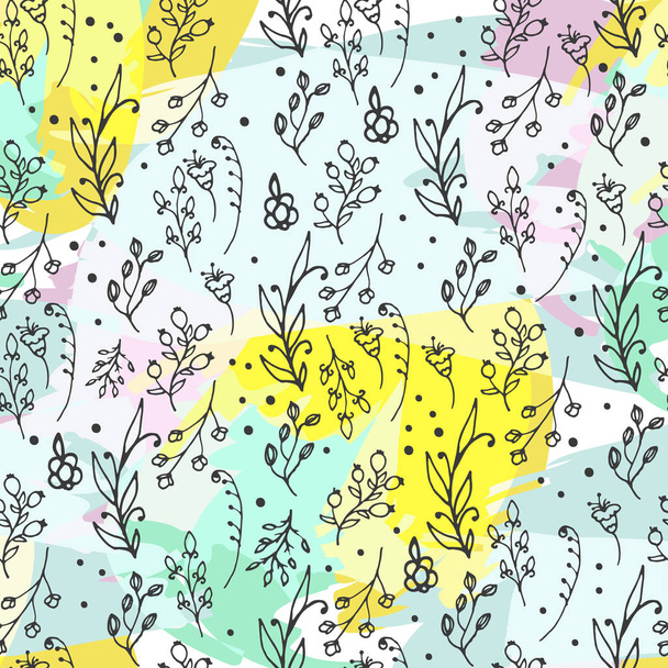 Floral seamless pattern. Herbs and wild flowers print. - Vector, afbeelding