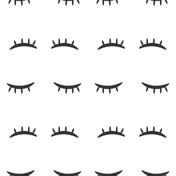Eyes closed seamless vector pattern black on white - Vector, Image