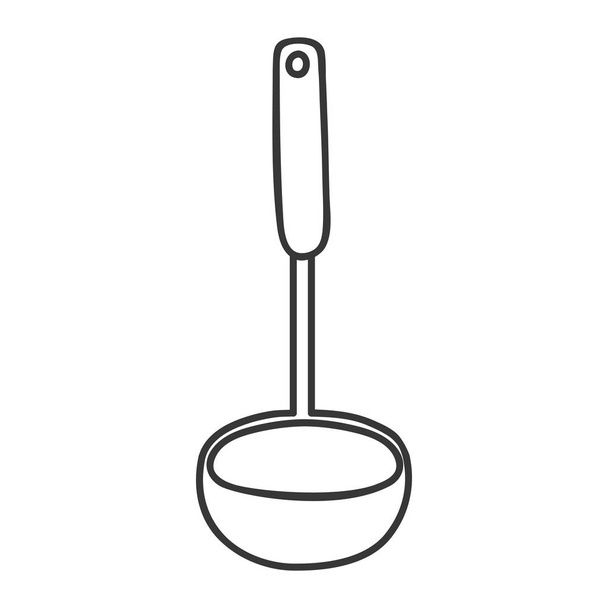 çorba kepçe ile siluet siyah beyaz - Vektör, Görsel