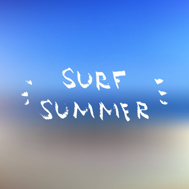 Surf letras de verano. Cita de verano, letras blancas en azul y g
 - Vector, imagen