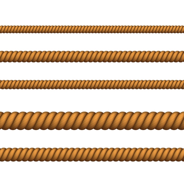 Vektor mászó vagy tengeri kötél, vékony és vastag elszigetelt fehér background - Vektor, kép