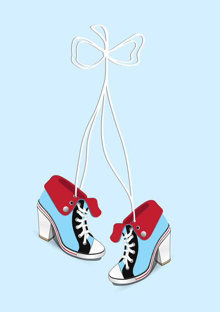 female sneakers with long laces - Vector, Image