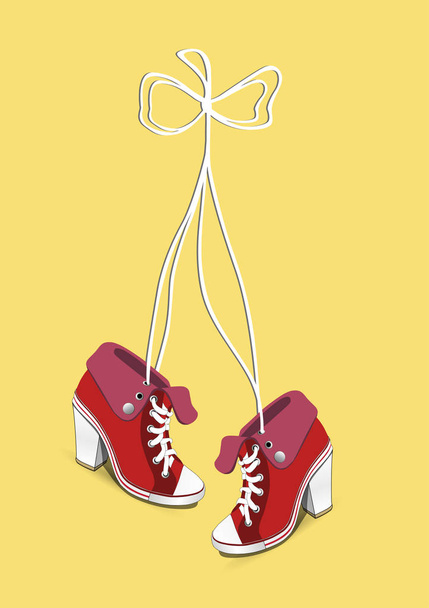 female sneakers with long laces - Vector, Image