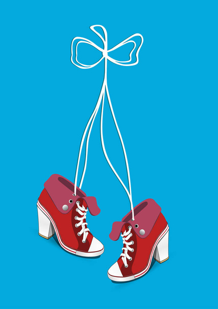 female sneakers with long laces - Vector, imagen