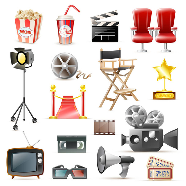 Sammlung von Retro-Ikonen für Kinofilme  - Vektor, Bild