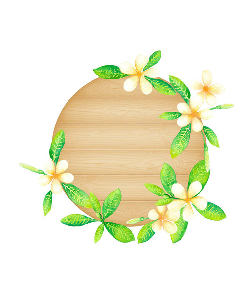 Frangipani flowers on the round wooden background - Foto, afbeelding