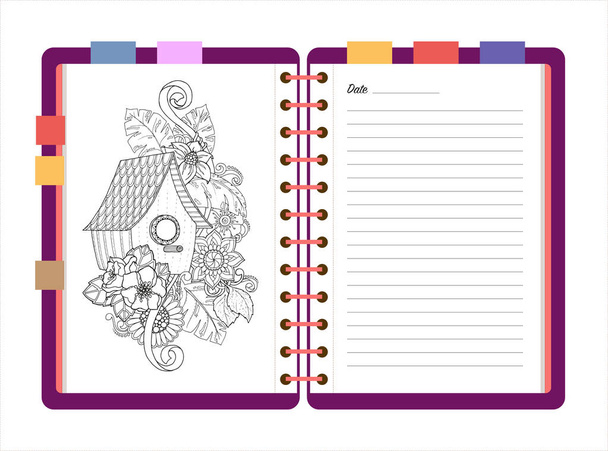 Diseño plano abierto bloc de notas. Cuaderno de bocetos, diario maqueta
. - Vector, Imagen