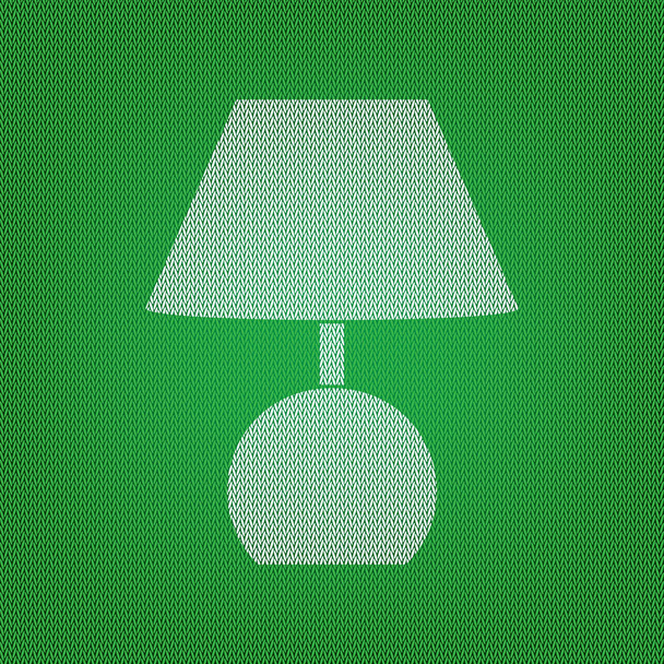 Ilustração do sinal da lâmpada. ícone branco no tricô verde ou lã
 - Vetor, Imagem