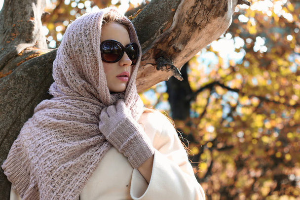 dívka v parku nosit šátek podzim - Fotografie, Obrázek