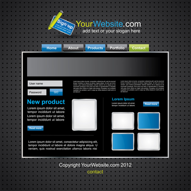 Web2 black website template - Vektori, kuva