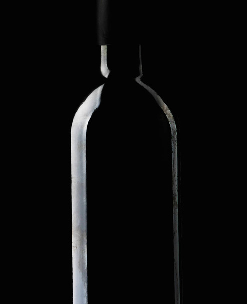 Wine bottle silhouette isolated on black background - Foto, afbeelding