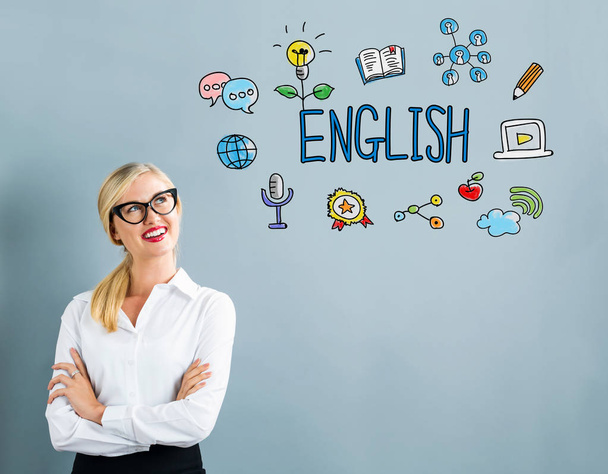 English text with business woman - Foto, imagen
