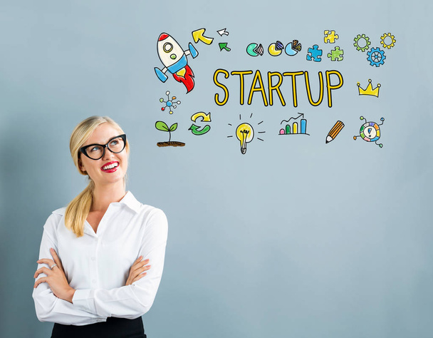 Startup text with business woman - Foto, immagini