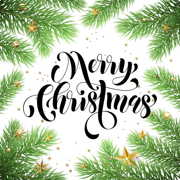 Christmas tree greeting card, poster tex lettering - Vector, Image