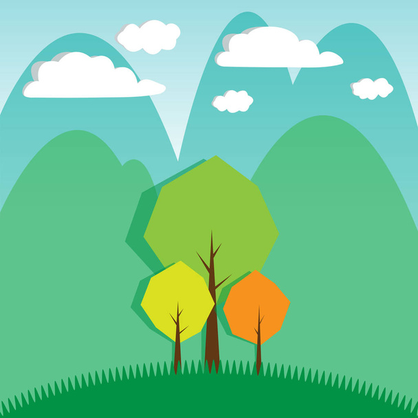 Hill with trees and mountains - Vector, imagen