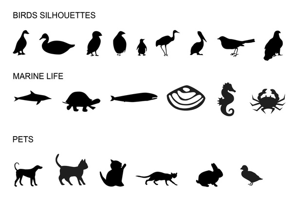 Many animals silhouettes - Foto, afbeelding