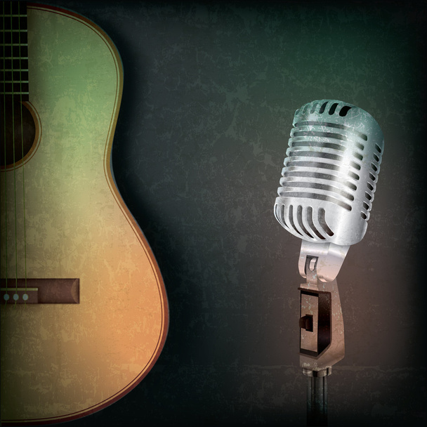 abstraktní hudební pozadí s retro mikrofon a kytara - Vektor, obrázek