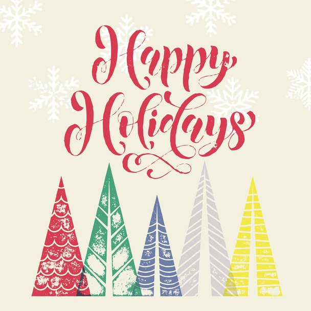 Happy Holidays Christmas tree decorative background for greeting card - Vector, imagen
