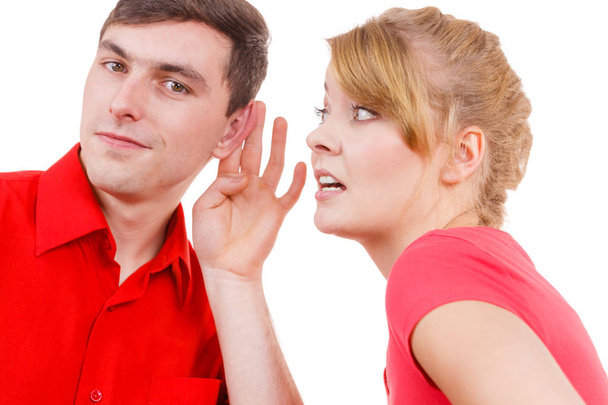 Woman telling man some secrets, couple talking  - Fotografie, Obrázek