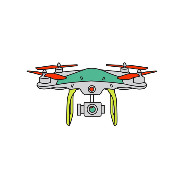 Quadcopter vektor. Távoli drone figyelembe fotó vagy videó rögzítése fényképezőgéppel. Vektoros illusztráció quadcopter. Lapos kivitel stílus drone - Vektor, kép