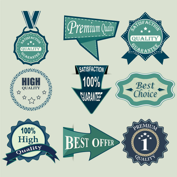 Set di badge, vendita etichetta blu e verde
 - Vettoriali, immagini