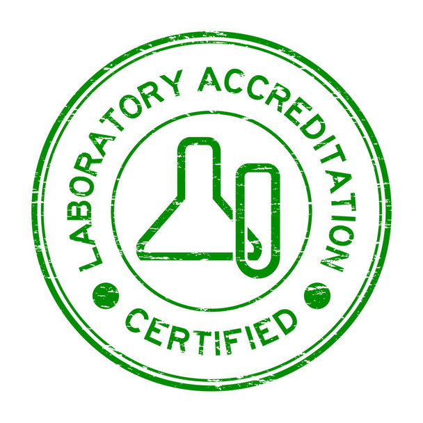 Grunge vihreä laboratorio akkreditointi sertifioitu lasiesine ikoni kumi leima
 - Vektori, kuva