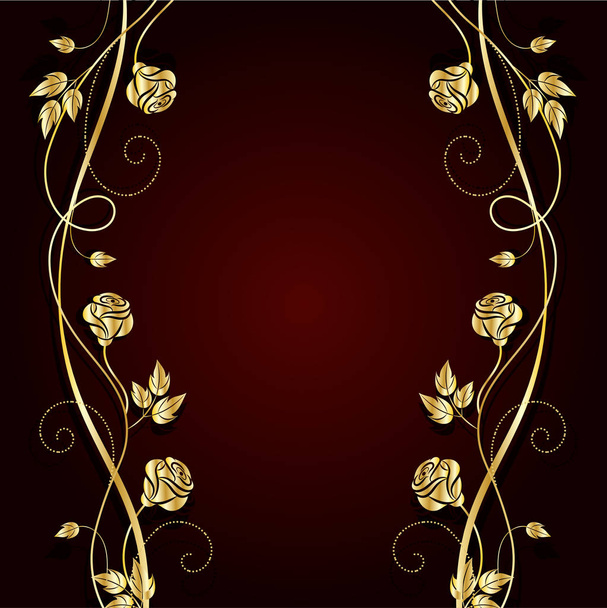 Gold flowers with shadow on dark background. - Διάνυσμα, εικόνα