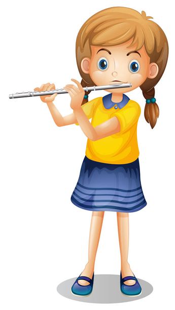 Girl playing flute alone - Vector, Image