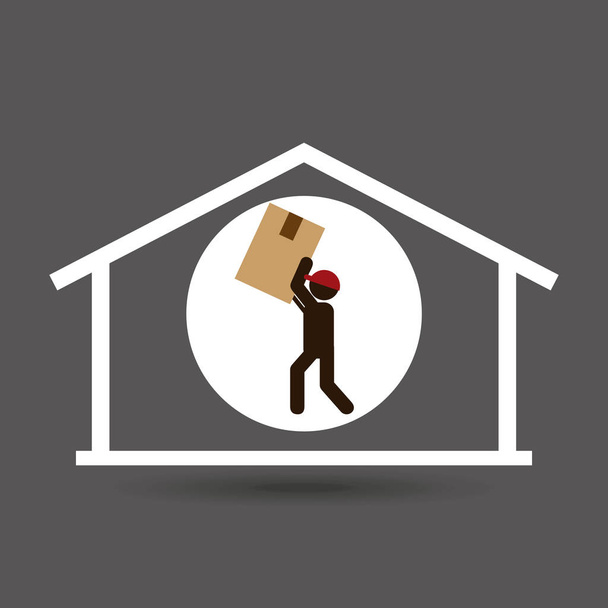 silhouette delivery man carrying big box - Vector, Image