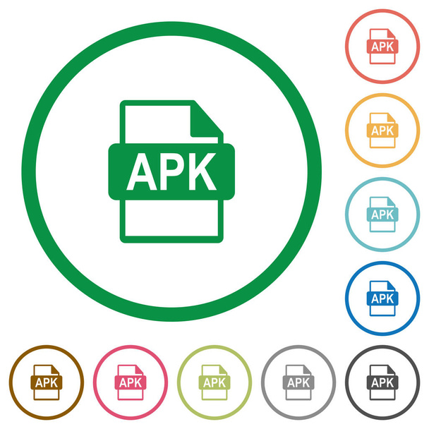 Apk ファイル形式の概要とフラット アイコン - ベクター画像
